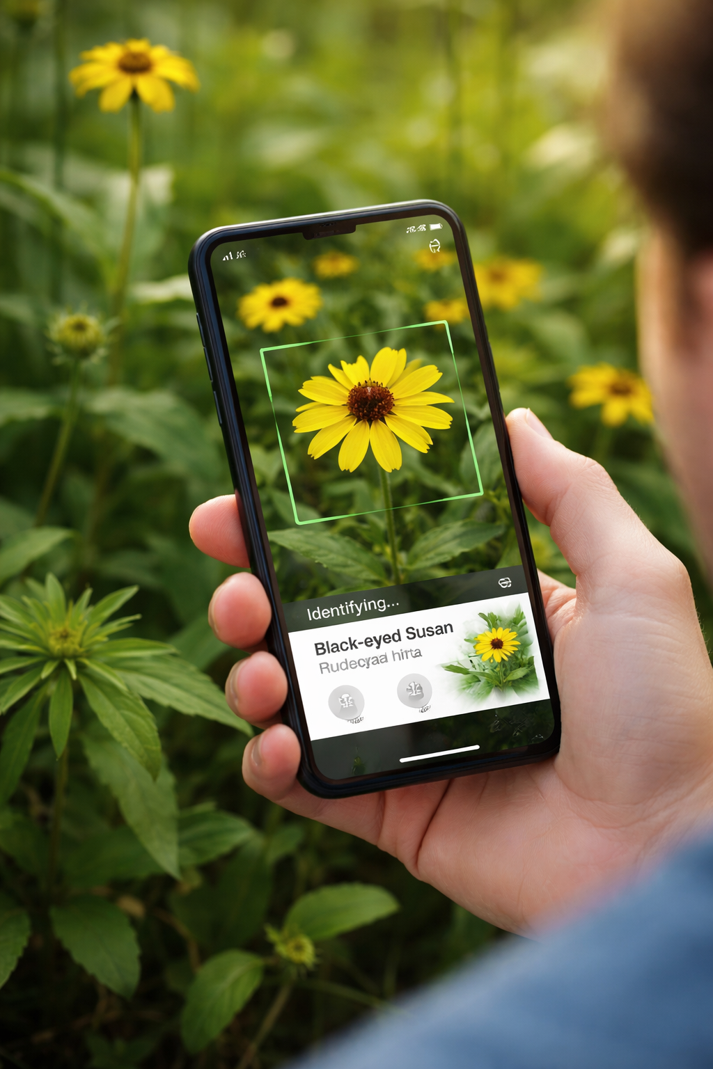 Scanning Black-eyed Susan flower with plant identification app